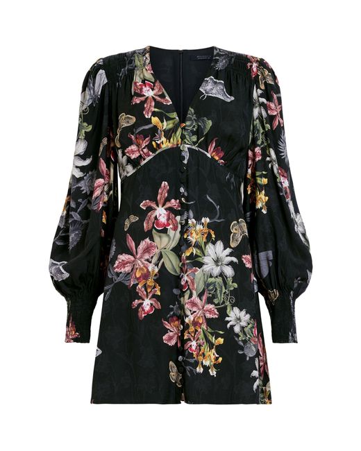 AllSaints Black Floral Auden Mini Dress