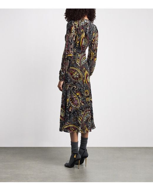 Etro Black Silk Long-Sleeve Midi Dress