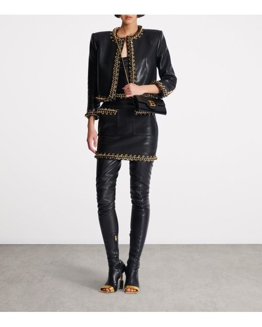 Balmain Black Lambskin Embellished Mini Skirt