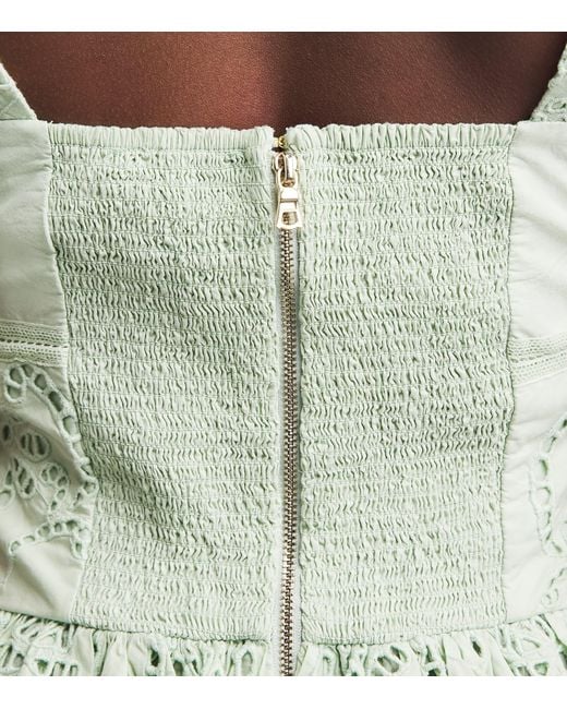 Alice + Olivia Green Cotton Embroidered Anya Maxi Dress