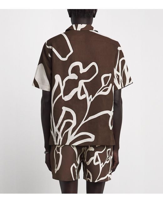Frescobol Carioca Brown Linen Floral Roberto Shirt for men
