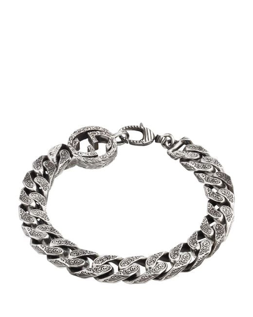 Gucci Metallic Sterling Silver Interlocking G Chain Bracelet for men