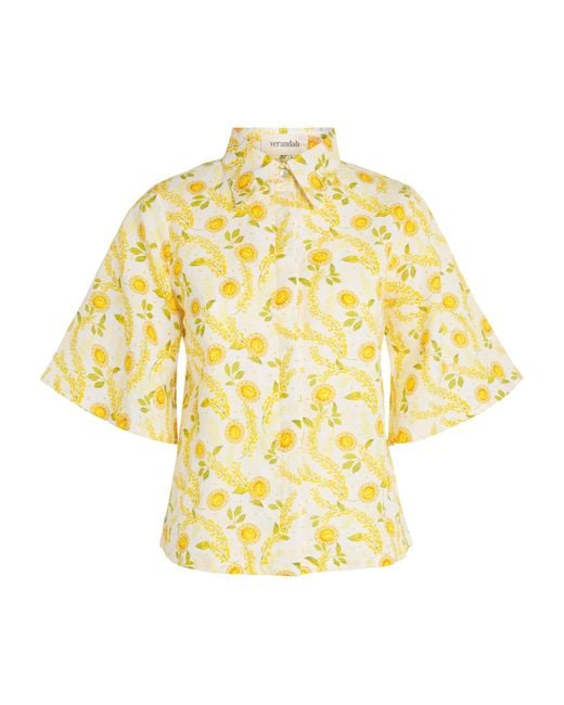 VERANDAH Metallic Linen-Cotton Floral Shirt