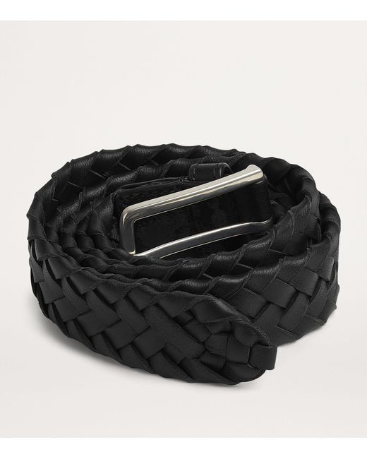 Bottega Veneta Black Leather Intreccio Cabat Belt for men