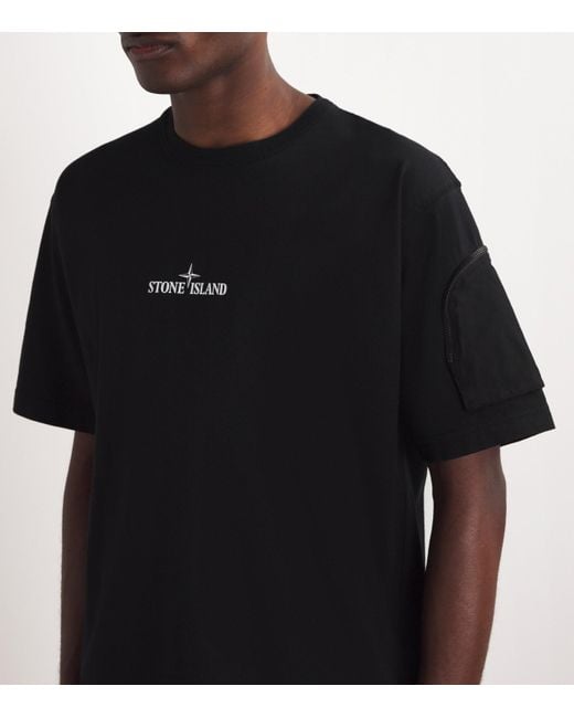Stone Island Black Cotton Zipped-Pocket T-Shirt for men