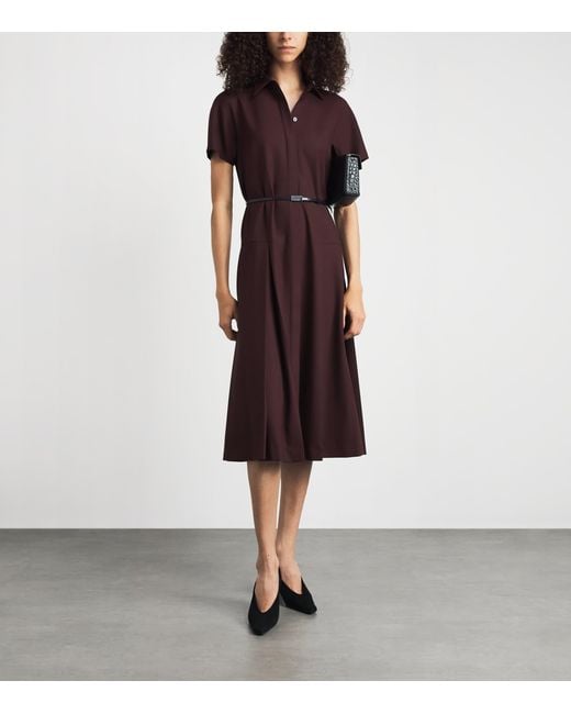 Lafayette 148 New York Purple Stretch-Wool Belted Midi Dress