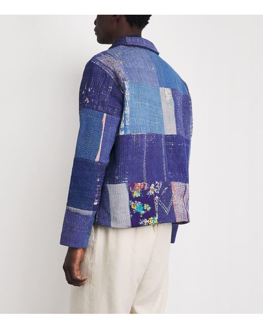 Kartik Research Blue Cotton Patchwork Jacket for men