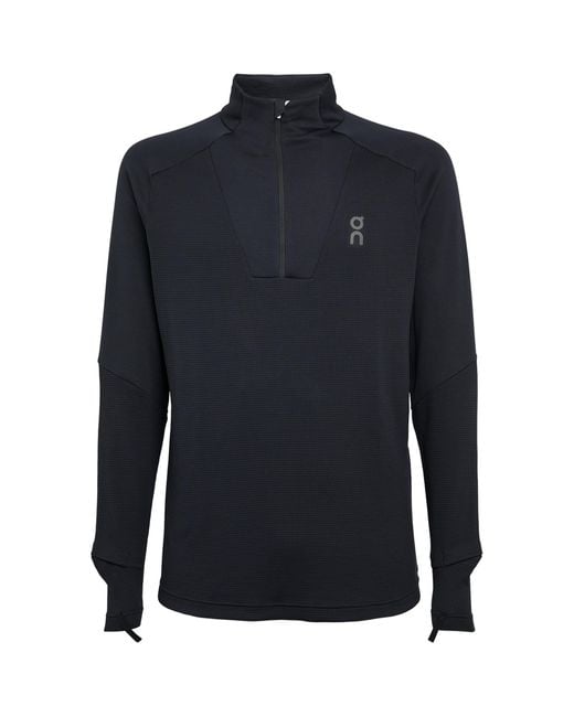 On Shoes Blue Climate Zip-Up Lg-Sleeve T-Shirt for men