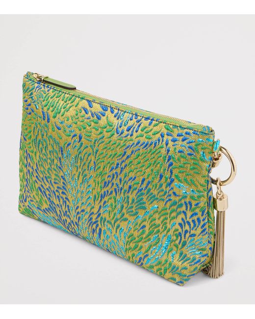Jimmy Choo Green Callie Metallic Canvas Clutch Bag