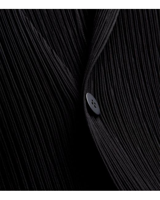 Issey Miyake Black Hatching Pleats Longline Coat