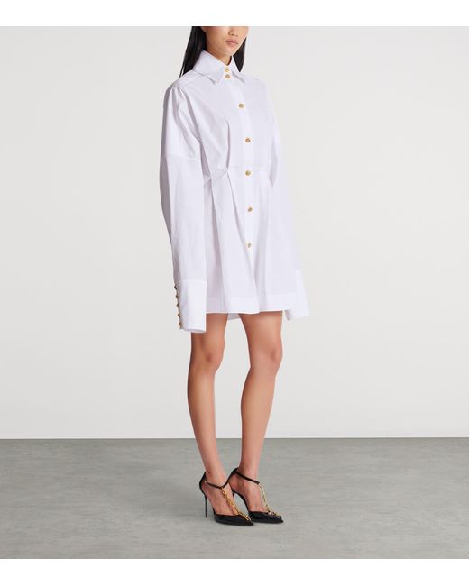 Balmain White Cotton Poplin Shirt Dress