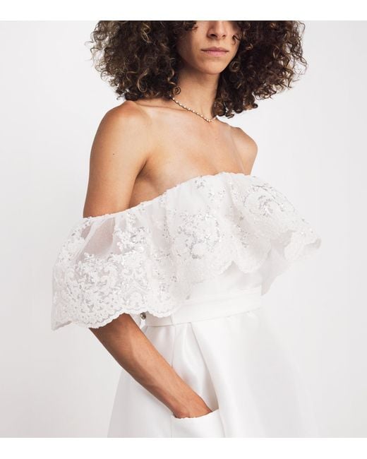 Alexis Mabille White Sequinned Off-The-Shoulder Gown