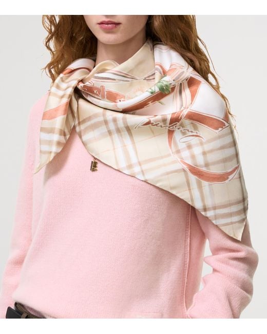 Burberry Natural Silk Rose Check Scarf