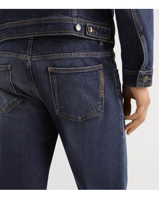 Dolce & Gabbana Blue Embroidered Slim Jeans for men