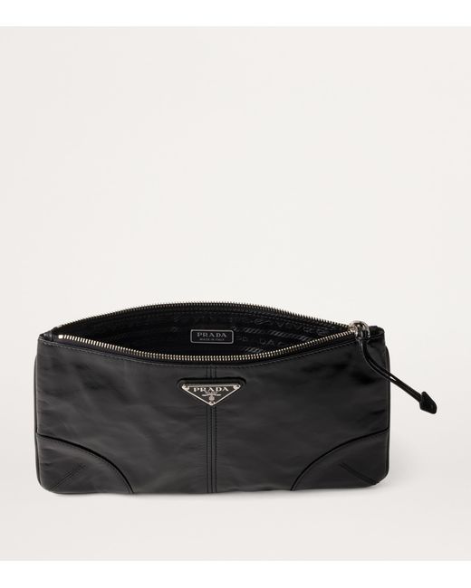 Prada Black Leather Triangle Pouch for men