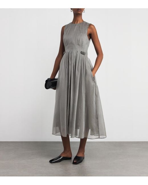 Max Mara Gray Silk-Blend Organza Midi Dress