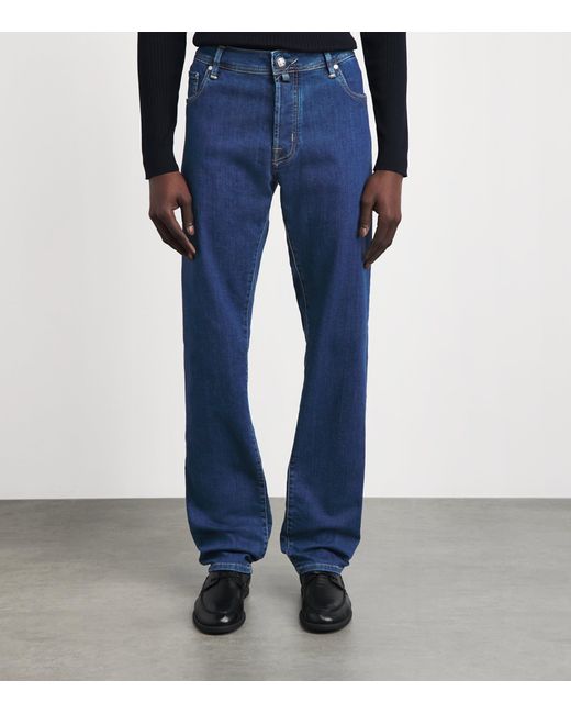 Jacob Cohen Blue Limited Edition Ostrich Leather-Patch Bard Slim Jeans for men