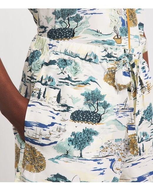Olivia Von Halle Blue Silk Ingo Landscapes Pyjama Set