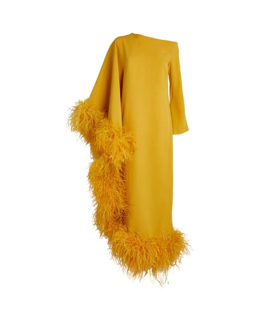‎Taller Marmo Yellow Feather-Trim Ubud Extravaganza Dress