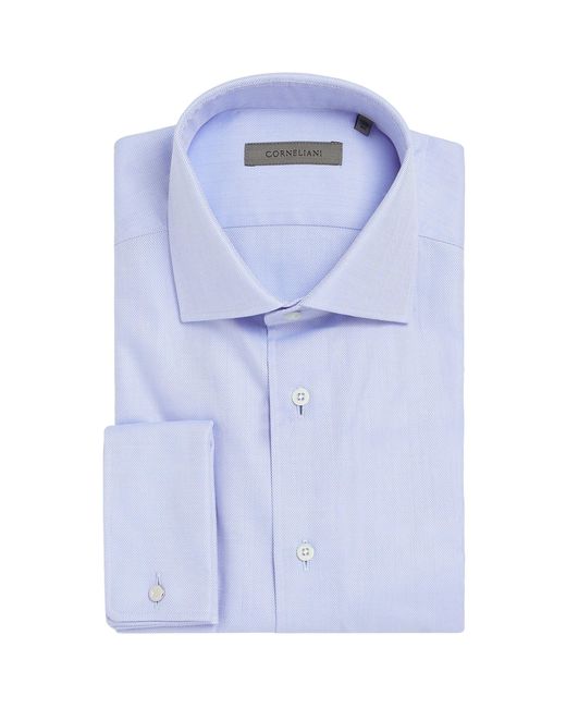 Corneliani Blue Cotton Twill Long-sleeve Shirt for men