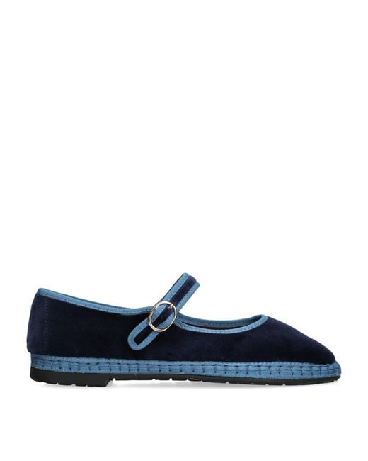 Flabelus Blue Velvet Montague Mary Janes