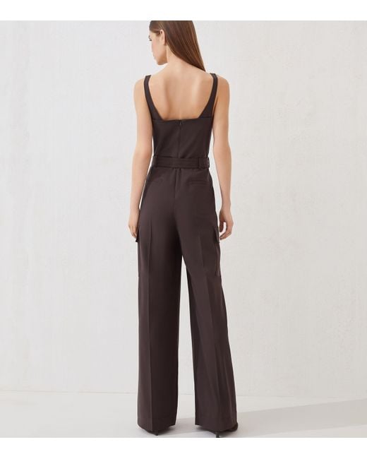 Brunello Cucinelli Purple Virgin Wool-Blend Belted Jumpsuit