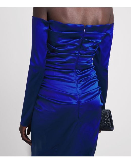 Talbot Runhof Blue Stretch-Satin Gathered Column Gown