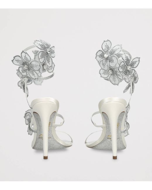 Rene Caovilla White Satin Floral Cleo Sandals 105