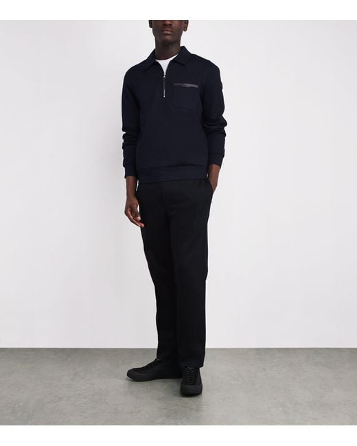 Moncler Blue Cotton-Blend Jersey Half-Zip Sweater for men