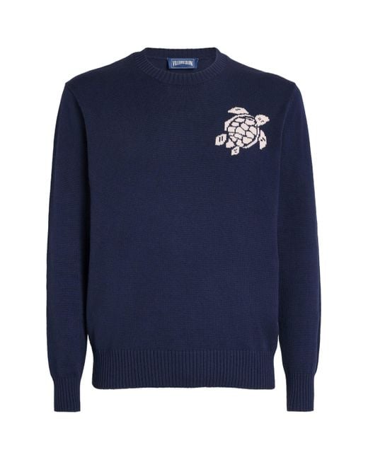 Vilebrequin Blue Cotton Turtle Rayol Sweater for men