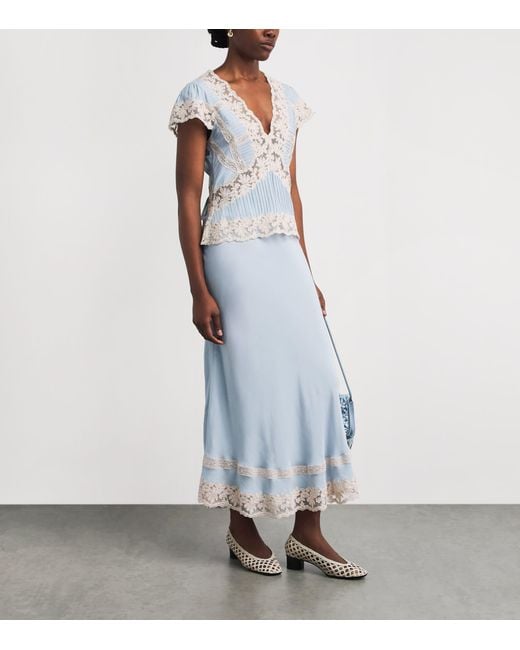 Rixo Blue Lace-Trim Costanza Maxi Skirt