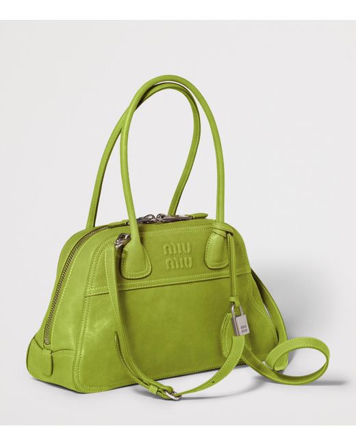 Miu Miu Green Large Nappa Leather Vivant Top-Handle Bag