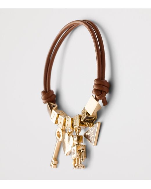Prada Brown Nappa Leather Logo Charm Bracelet