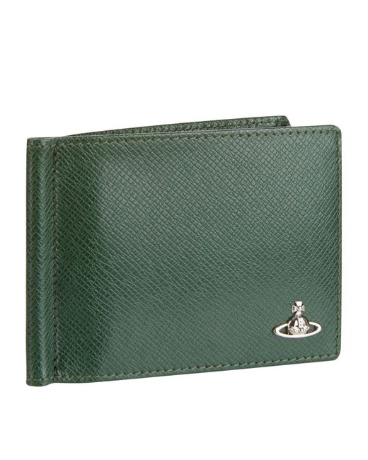 Vivienne Westwood Green Leather Wallet With Money Clip for men