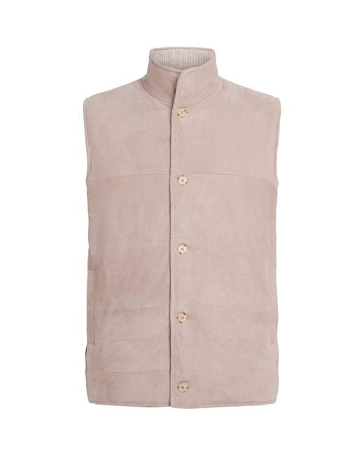 N.Peal Cashmere Brown Reversible Organic Cashmere-Suede Gilet for men