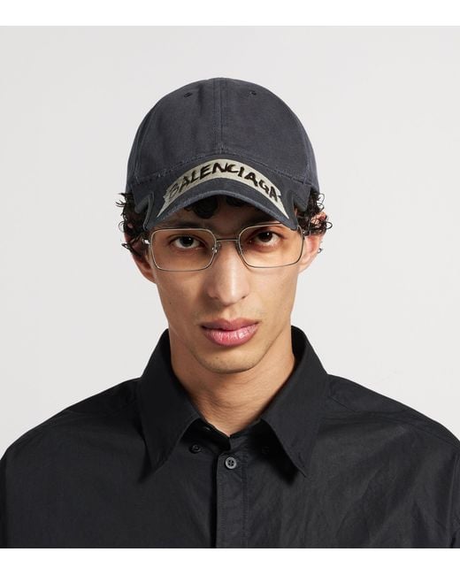 Balenciaga Blue Cotton Masking Tape Logo Cap for men