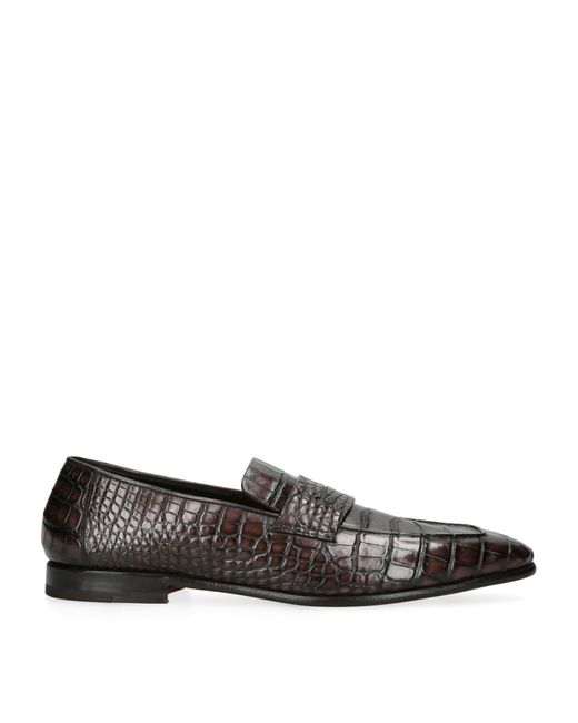 Zegna Black Crocodile Leather Penny Loafers for men