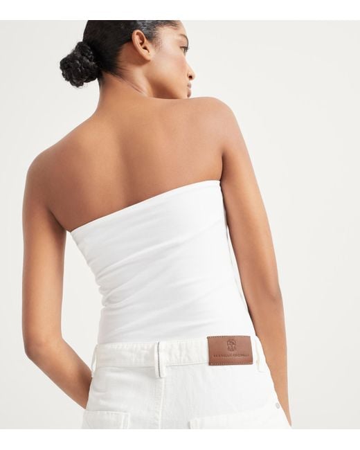 Brunello Cucinelli White Cotton-Linen Wide-Leg Trousers