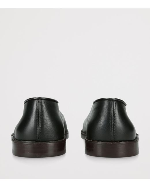 Lemaire Black Leather Piped Slippers for men