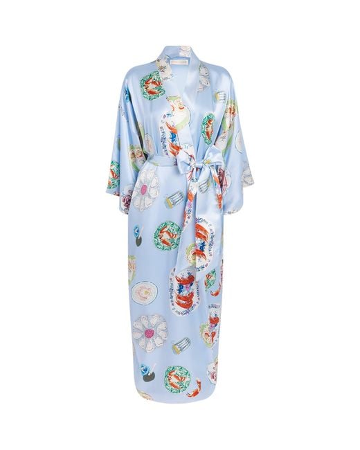 Olivia Von Halle Blue Silk Queenie Cadiz Seafood Night Robe