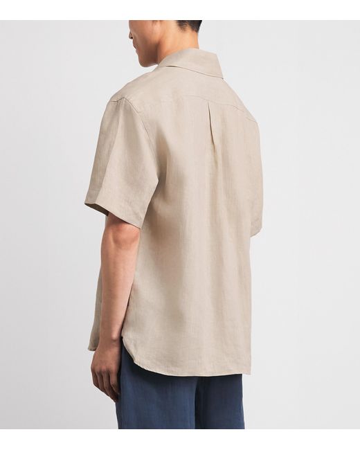 Eleventy White Linen Bowling Shirt for men
