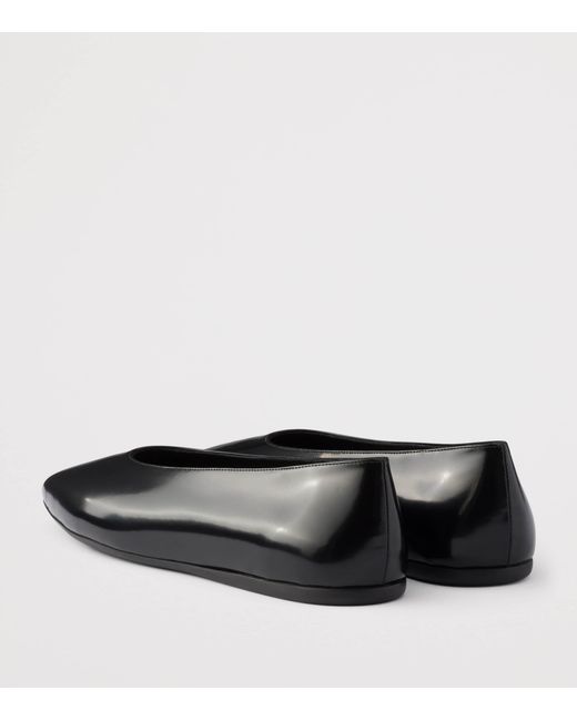 Prada Black Leather Logo Ballet Flats