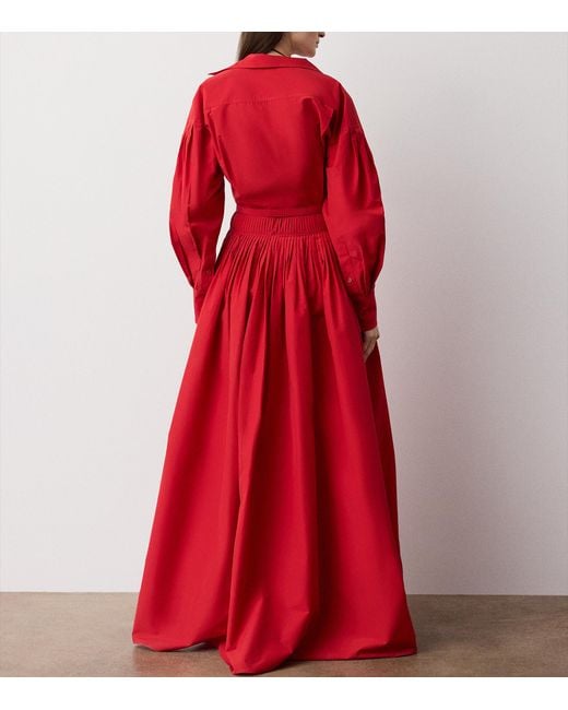 Ralph Lauren Red Cotton-Blend Poplin Daley Maxi Shirt Dress