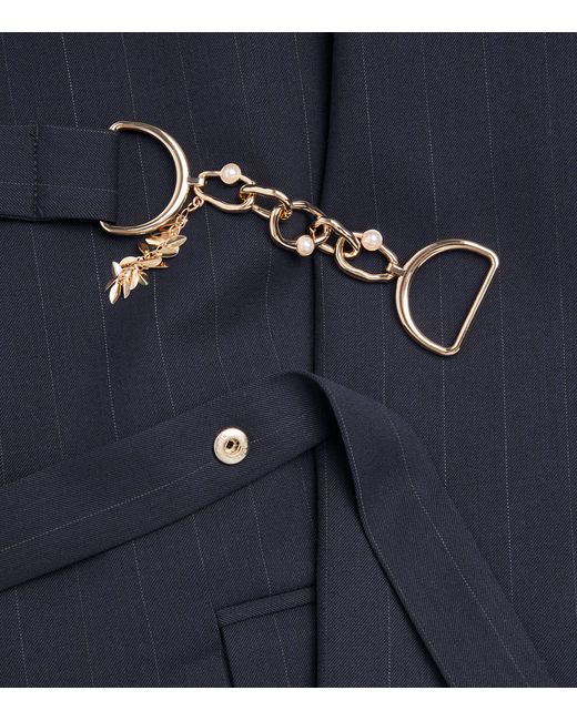 Maje Blue Wool-Blen Chalk Stripe Blazer
