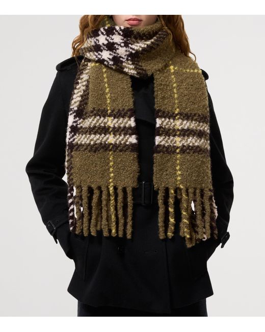 Burberry Green Alpaca-Blend Bouclé Check Scarf