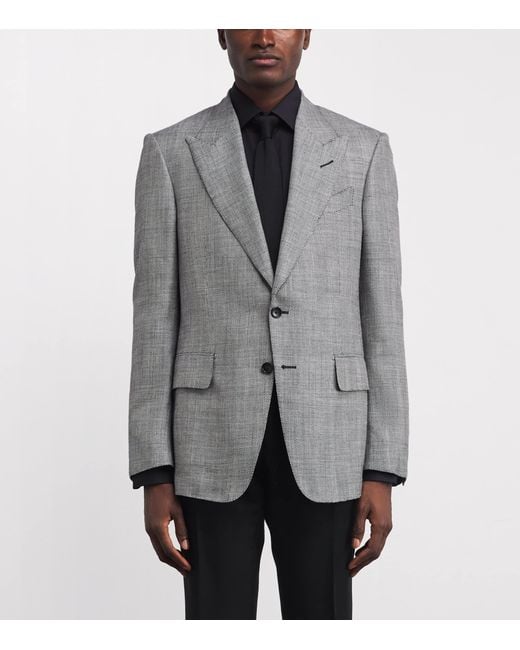 Tom Ford Gray Wool-Blend Herringbone Shelton Blazer for men