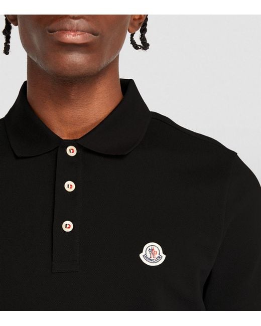 Moncler Black Piqué Logo-patch Polo Shirt for men