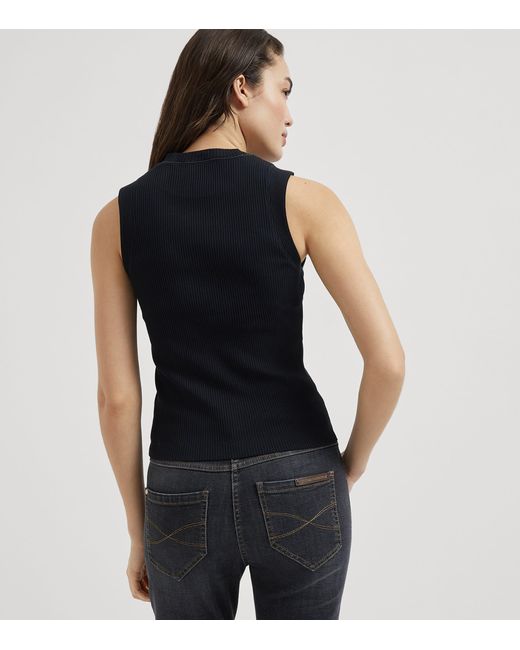 Brunello Cucinelli Black Cotton Ribbed Tank Top