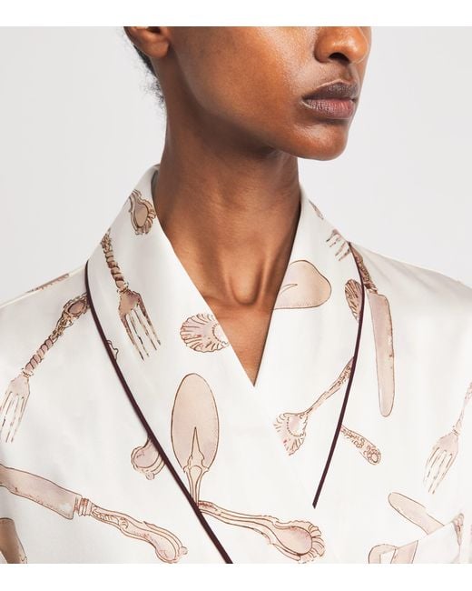 Olivia Von Halle White Silk Cutlery Capability Robe