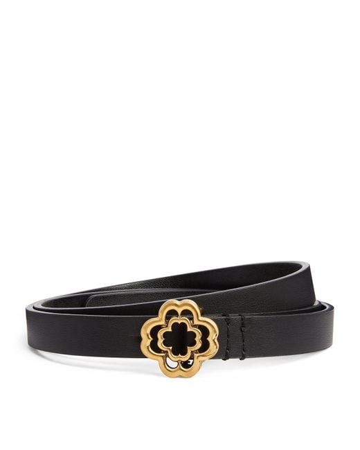 Maje Black Leather Logo Thin Belt